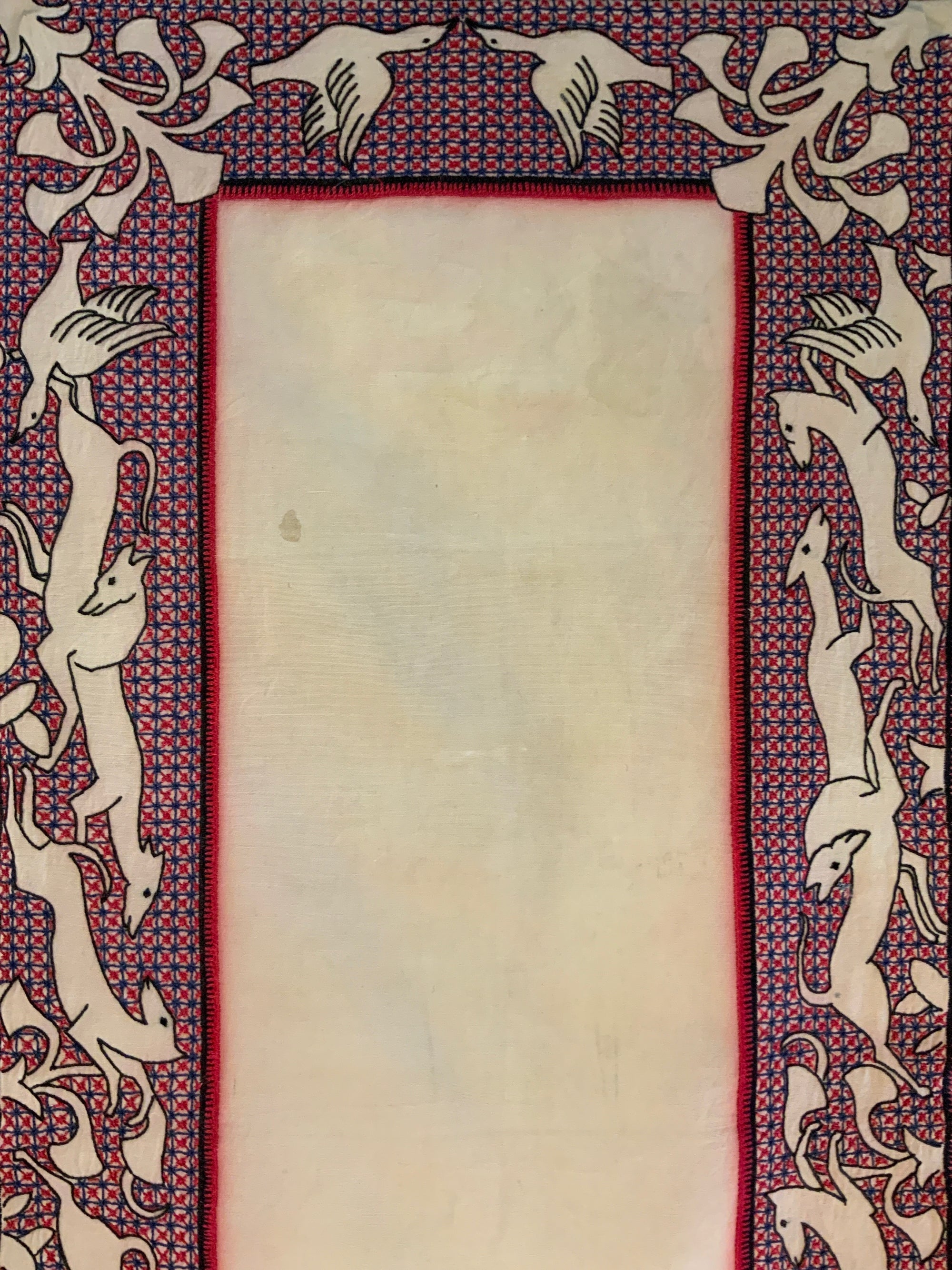 Continental European embroidery of whippets and ducks (115 x 51cm)