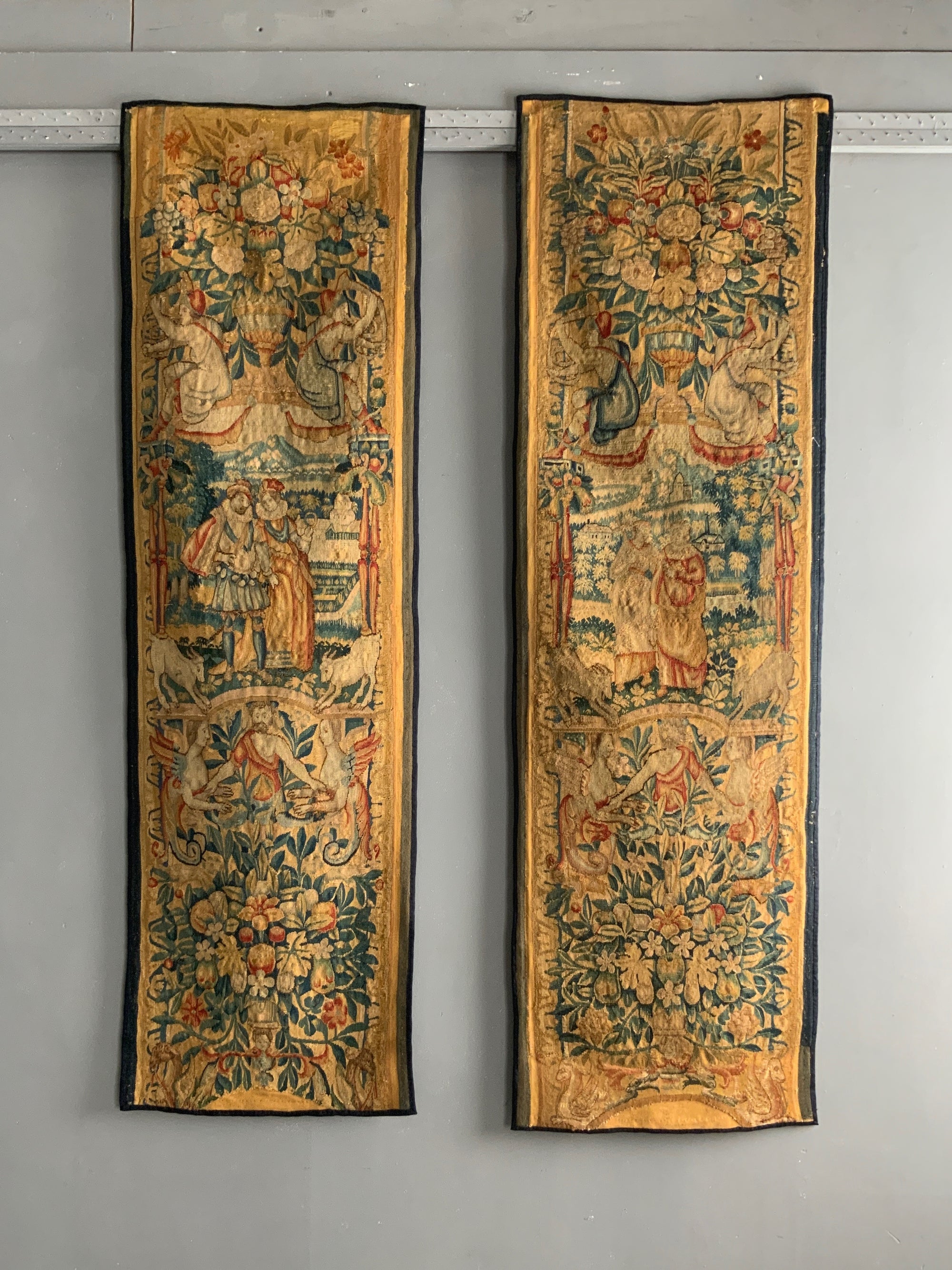 Pair of Brussels antique tapestry borders (166 x 50cm) [2]