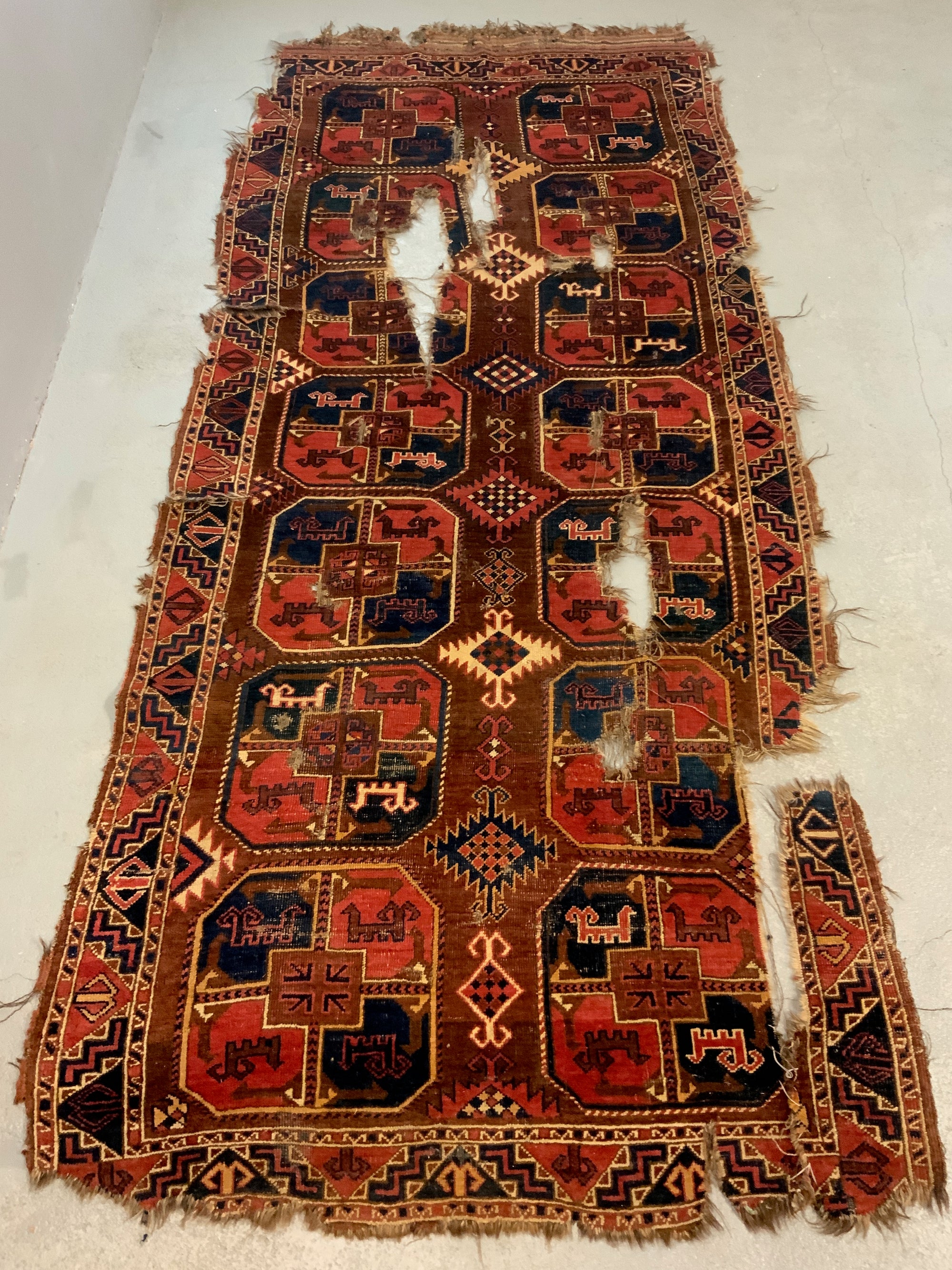 Uzbek antique nomad fragmentary carpet (296 x 129cm)