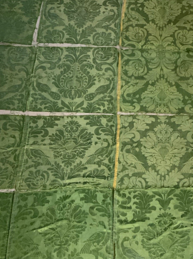 Continental antique green damask silk peices [16]