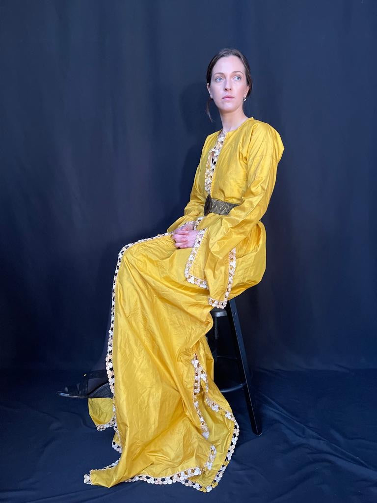 Turkish Ottoman antique long yellow silk ladies robe