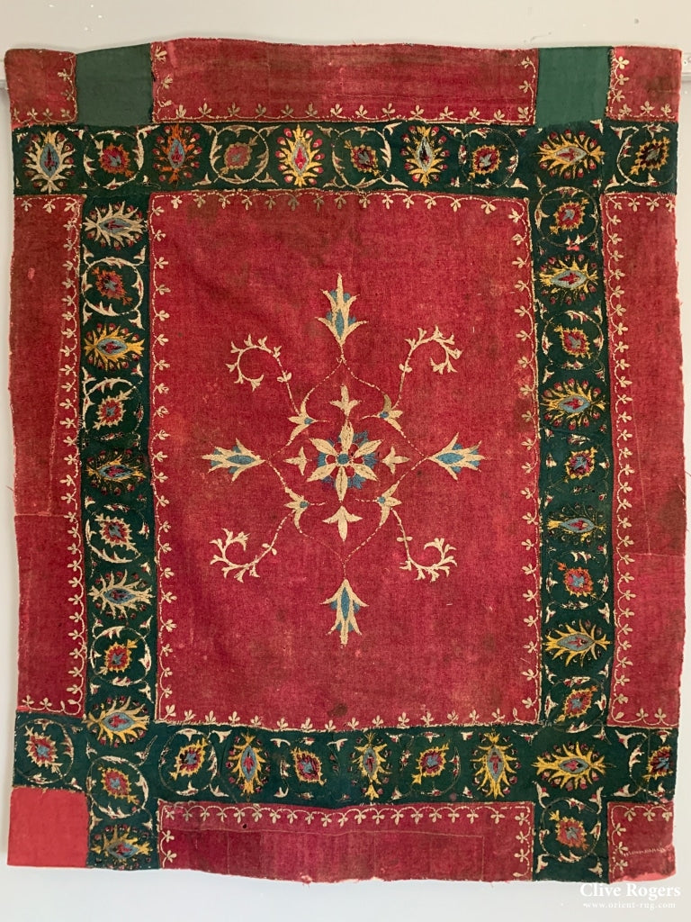 Tibetan Coverlet Silk Embroidery On A Felted Wool Cloth 18Th Cent Coverlet