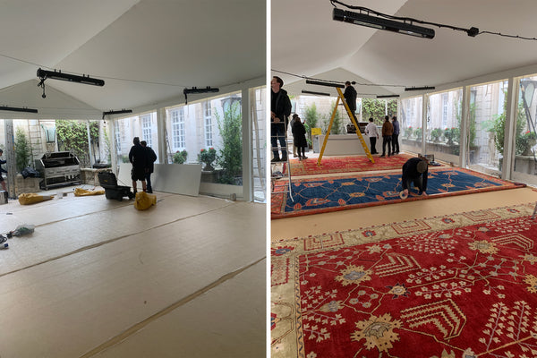 Installing rugs for a West End Pop-up - Clive Rogers