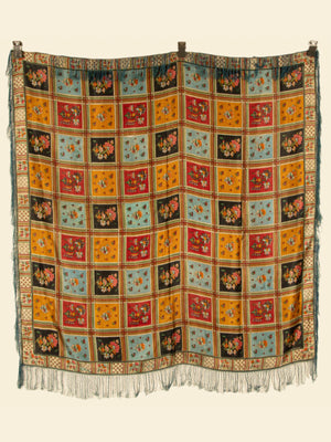 Victorian antique printed silk shawl (153 x 146cm)