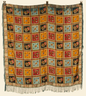 Victorian antique printed silk shawl (153 x 146cm)