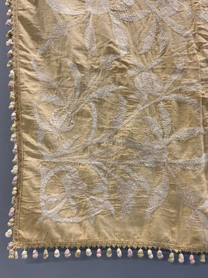 Turkish Ottoman antique silk embroidered bohçe on silk ground (96 x 90cm)