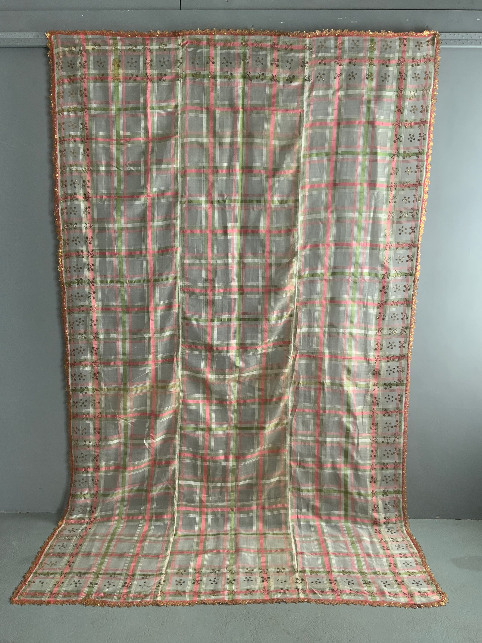 Ottoman Turkish antique fine chequered silk (291 x 180cm)