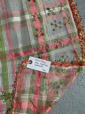 Ottoman Turkish antique fine chequered silk (291 x 180cm)