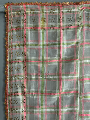 Ottoman Turkish antique fine chequered silk (291 x 180cm)