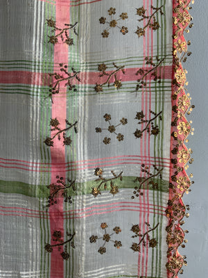 Ottoman Turkish antique fine chequered silk (291 x 180cm)