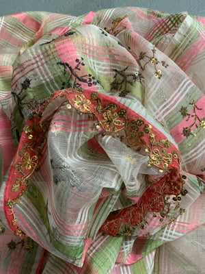 Ottoman Turkish antique fine chequered silk (291 x 180cm)