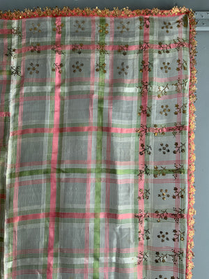 Ottoman Turkish antique fine chequered silk (291 x 180cm)