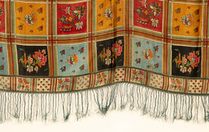 Victorian antique printed silk shawl (153 x 146cm)