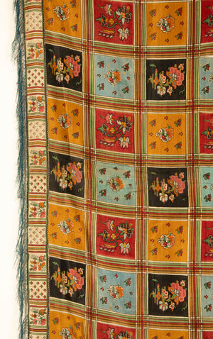 Victorian antique printed silk shawl (153 x 146cm)