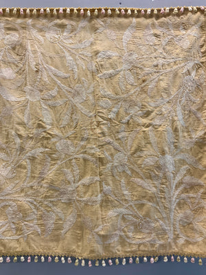 Turkish Ottoman antique silk embroidered bohçe on silk ground (96 x 90cm)