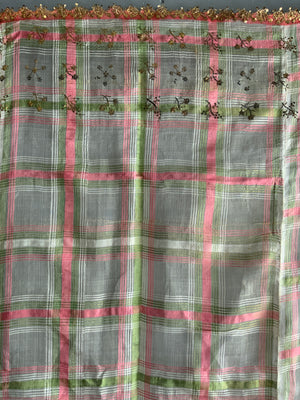 Ottoman Turkish antique fine chequered silk (291 x 180cm)