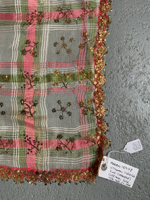 Ottoman Turkish antique fine chequered silk (291 x 180cm)