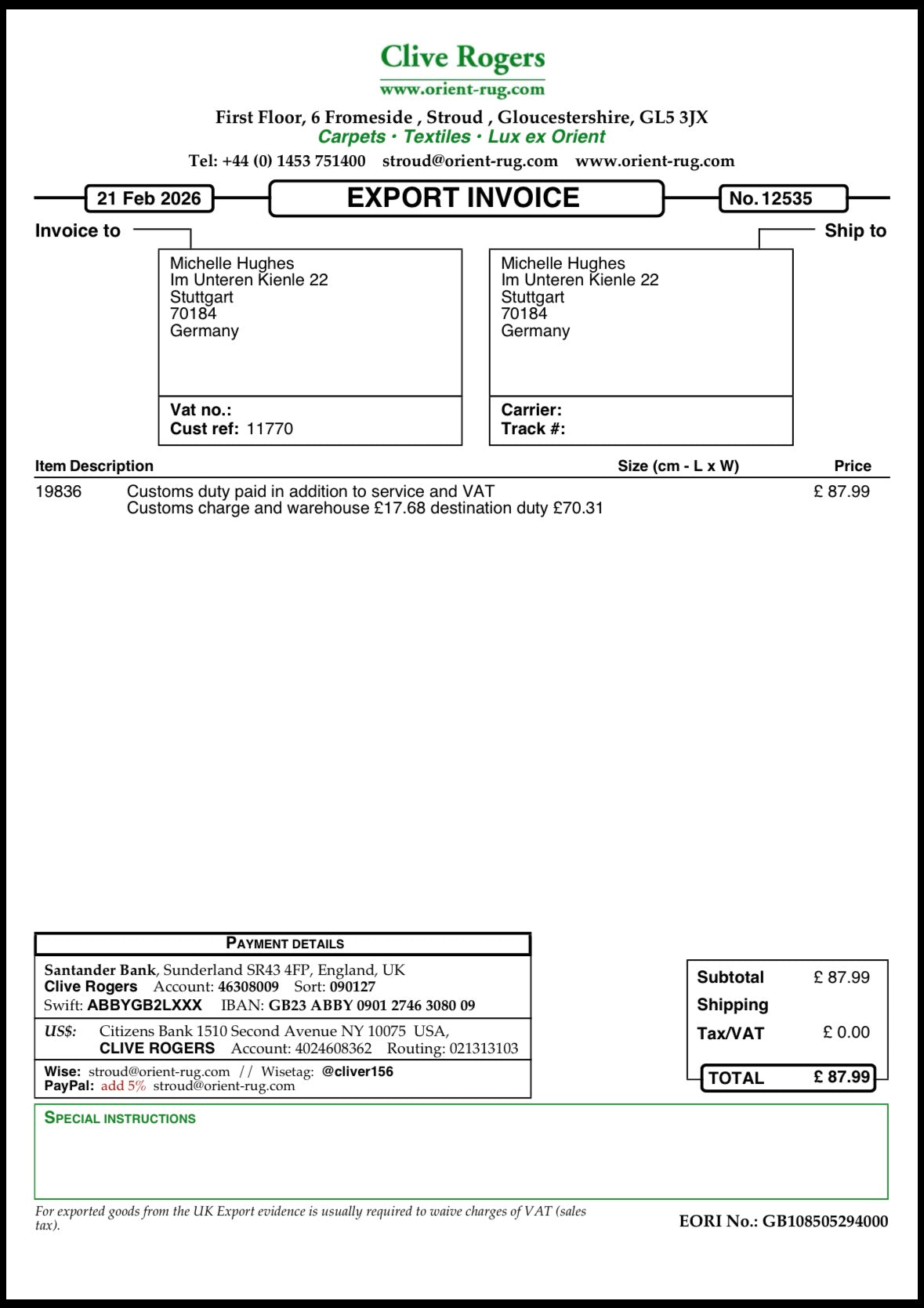 ***CUSTOMS DUTY PAID ON BEHALF OF CUSTOMER: Fieslandish Dutch ship sampler ‘Anno 1720’