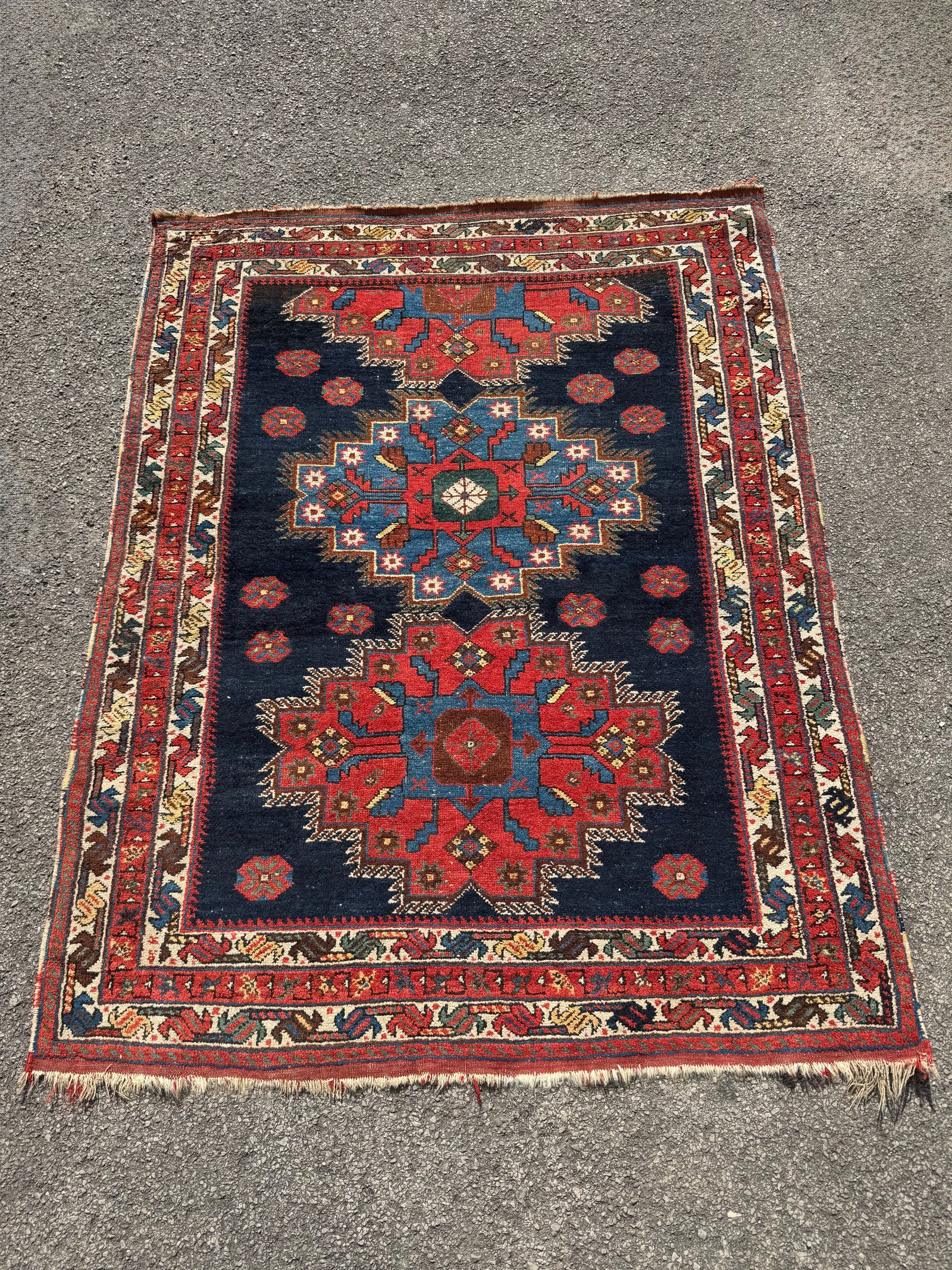 Afshar antique triple medallion rug (169 x 134cm)