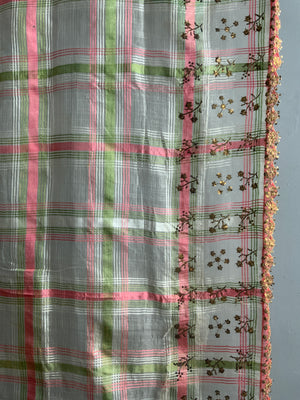 Ottoman Turkish antique fine chequered silk (291 x 180cm)