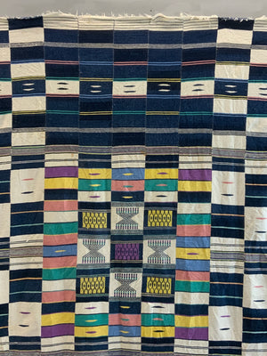 W. African Ivory Coast cotton strip flatweave vintage mantle (228 x 207cm)