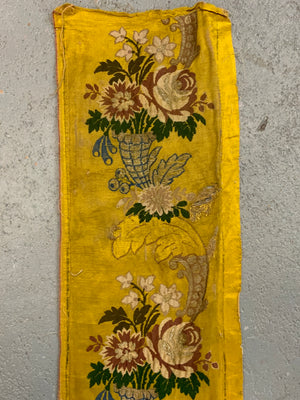 Pair Canary Yellow Silk with silver-work antique bands (105 x 27)