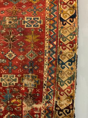 Caucasian antique long rug *af (185 x 74cm)