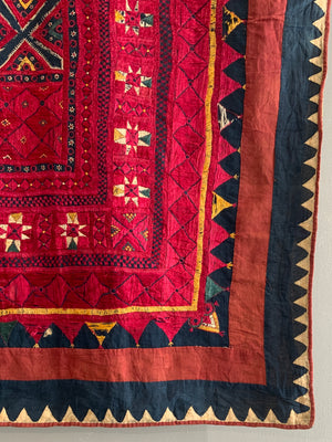 NW Indian antique Gujarat floss silk embroidered cover (126 x 126)