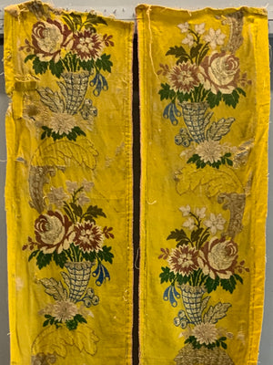 Pair Canary Yellow Silk with silver-work antique bands (105 x 27)