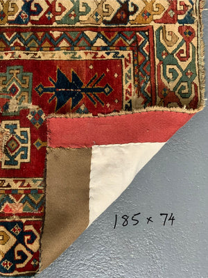 Caucasian antique long rug *af (185 x 74cm)
