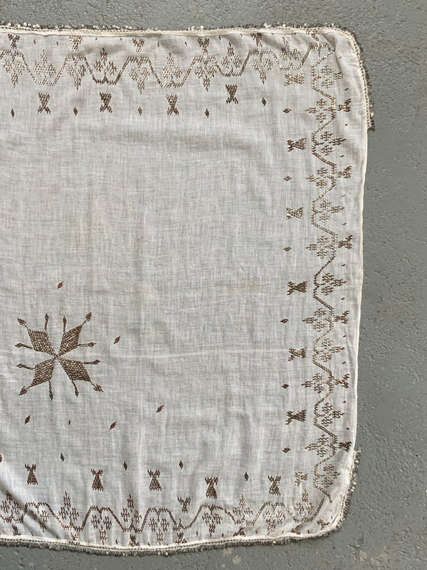 Turkish vintage cotton embroidered headcloth 79 x 79cm - Clive Rogers