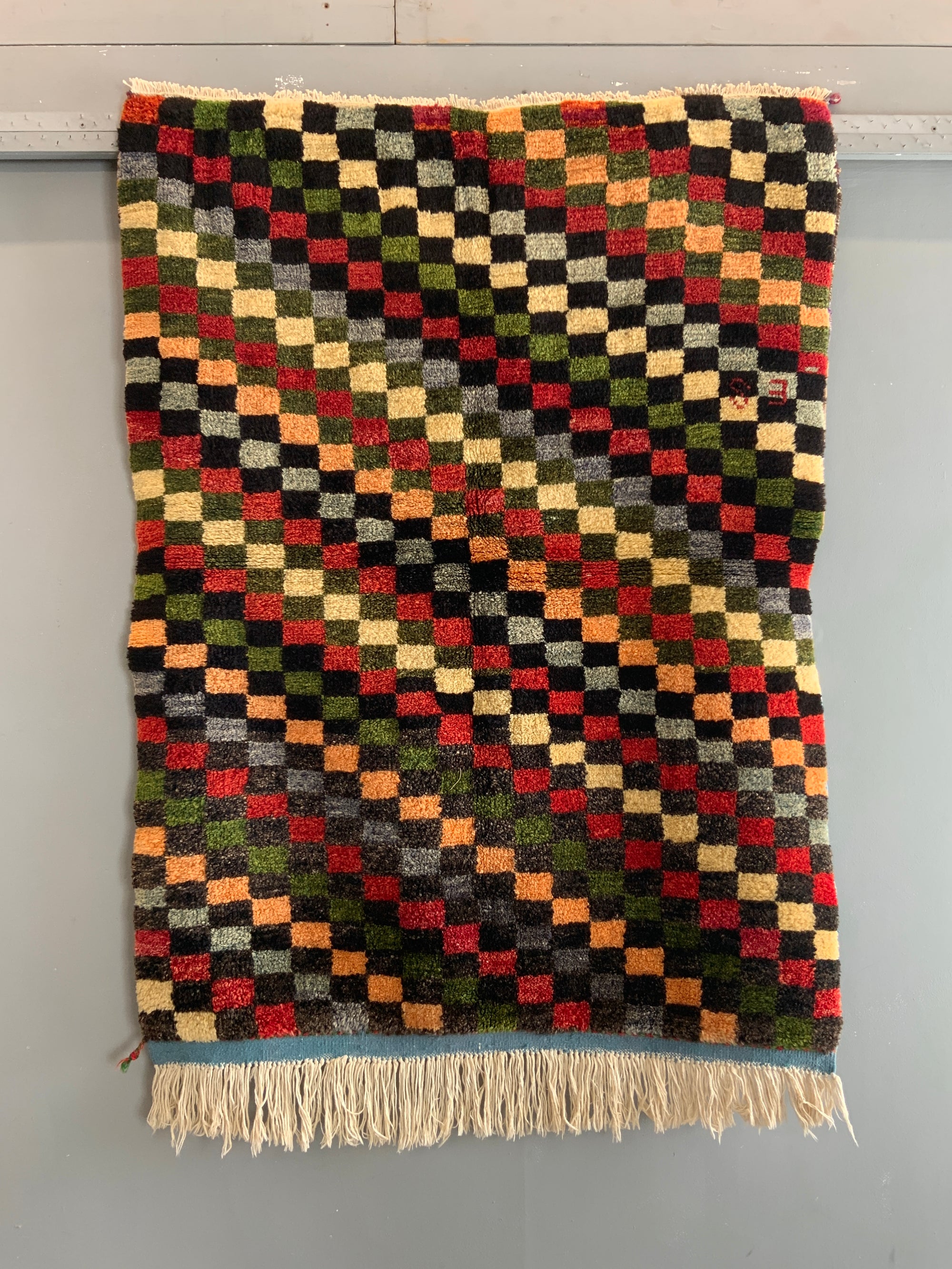 Turkish Karapinar chequered rug (135 x 100)