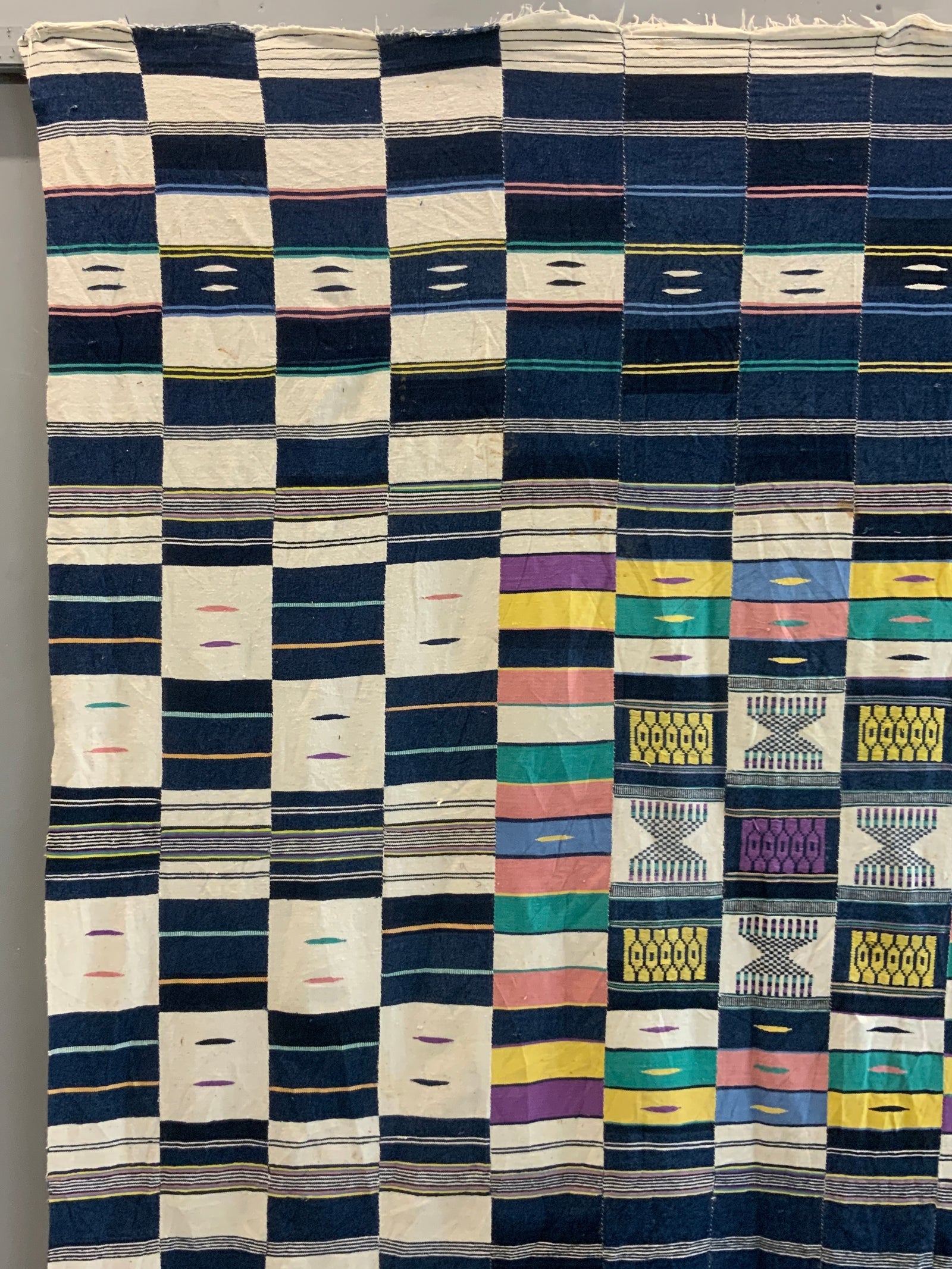 W. African Ivory Coast cotton strip flatweave vintage mantle (228 x 207cm)