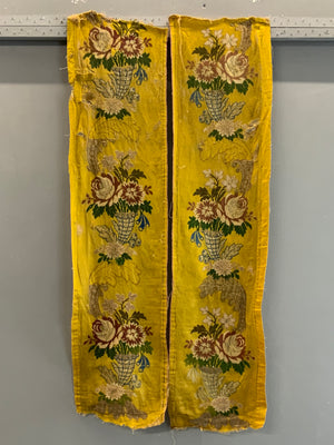 Pair Canary Yellow Silk with silver-work antique bands (105 x 27)
