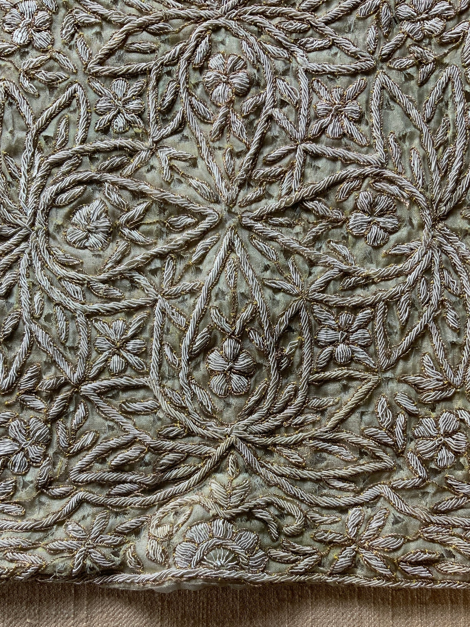 Indian vintage Zardosi silver lame pillow (36 x 38cm)