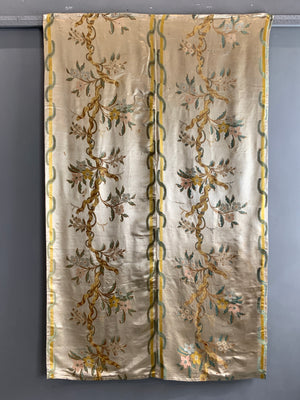 French antique Lyon satin silk brocade (206 x 126cm )