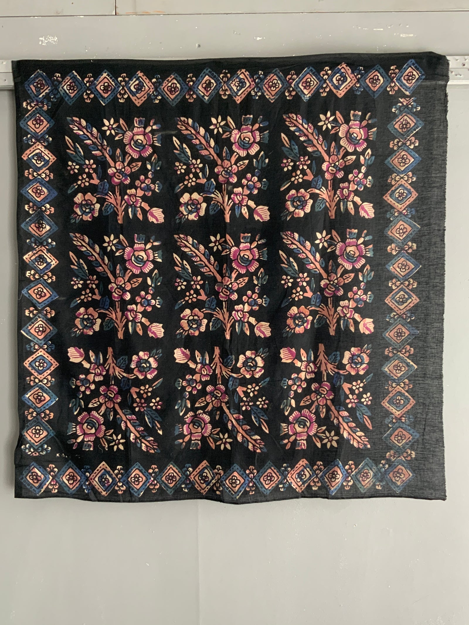 Turkish vintage Tokat Kandili type wood block pink printed cotton (96 x 94cm)
