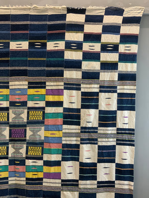 W. African Ivory Coast cotton strip flatweave vintage mantle (228 x 207cm)