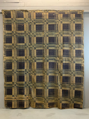 American antique Pennsylvanian wool double-cloth blanket (232 x 193cm)