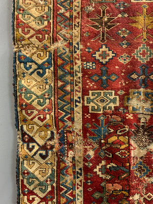 Caucasian antique long rug *af (185 x 74cm)
