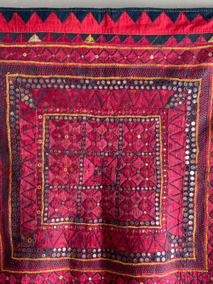 Indian Gujarat vintage floss silk embroidery (92 x 89)