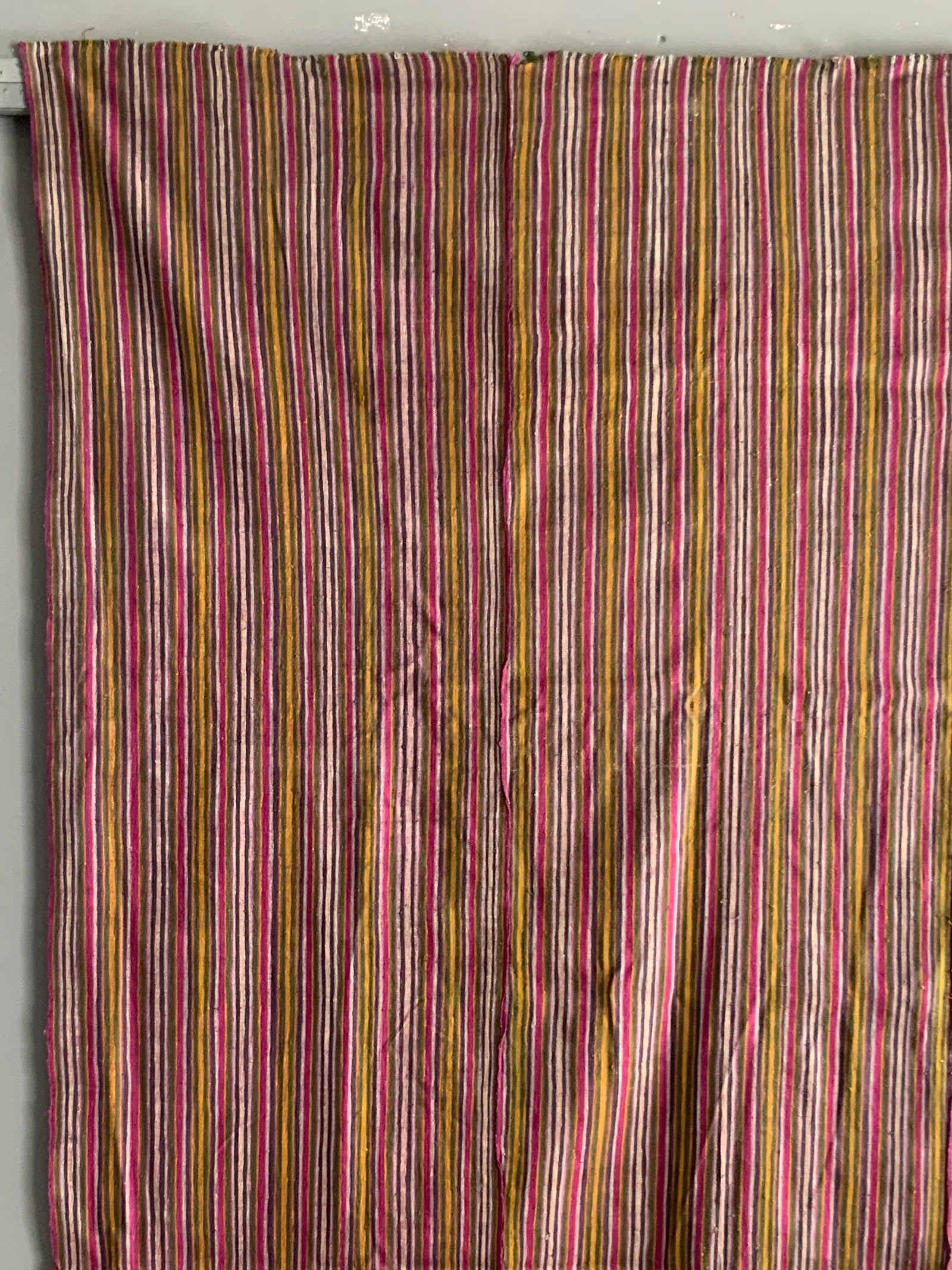 Bhutanese vintage plain striped silk and wool cover (290 x 160cm)