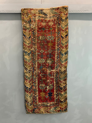 Caucasian antique long rug *af (185 x 74cm)