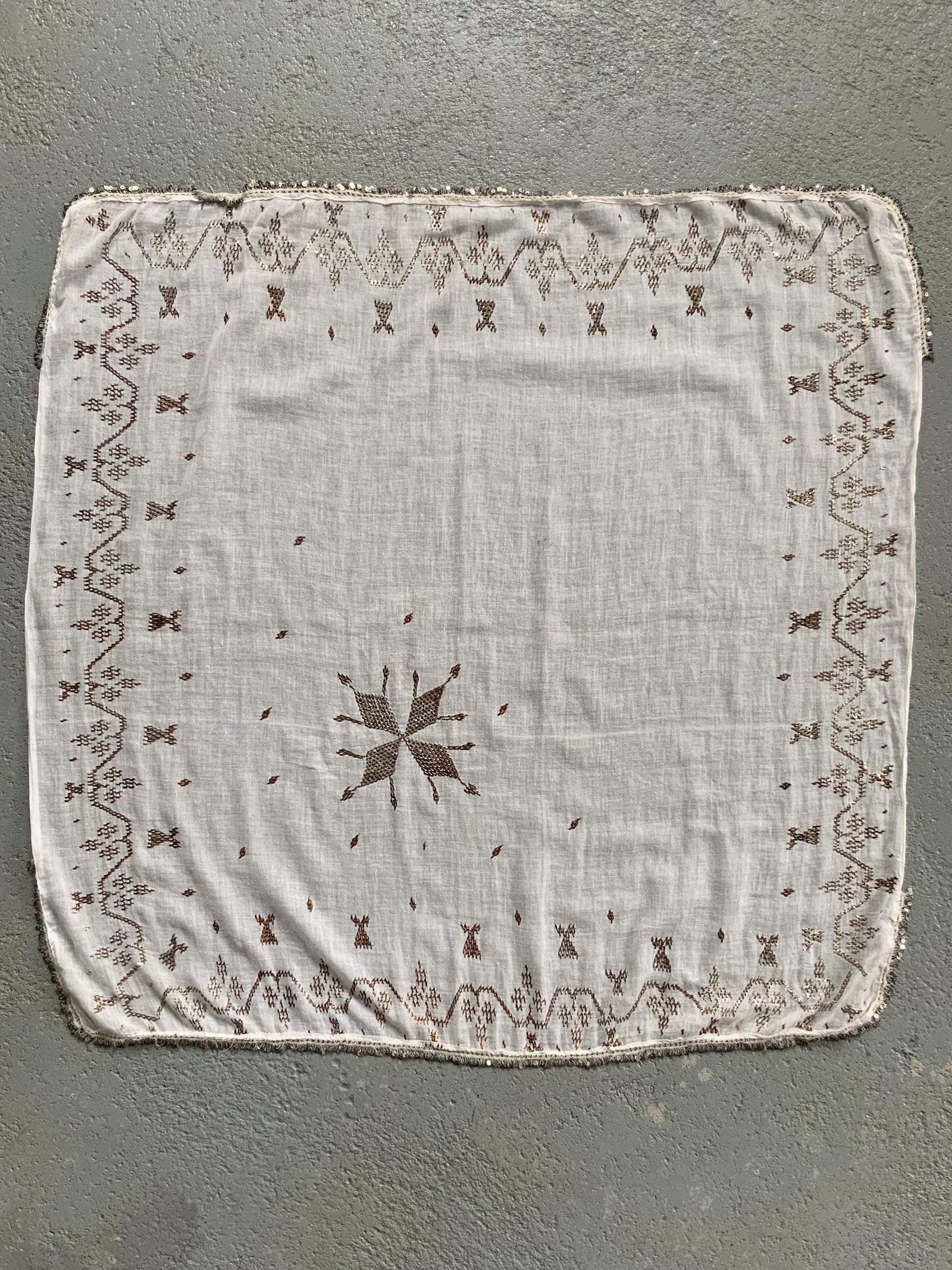 Turkish vintage cotton embroidered headcloth 79 x 79cm