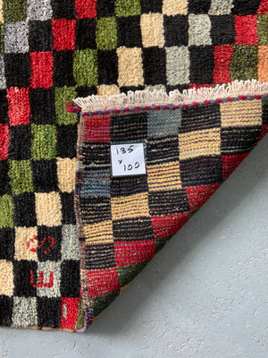 Turkish Karapinar chequered rug (135 x 100)