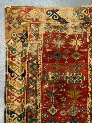 Caucasian antique long rug *af (185 x 74cm)