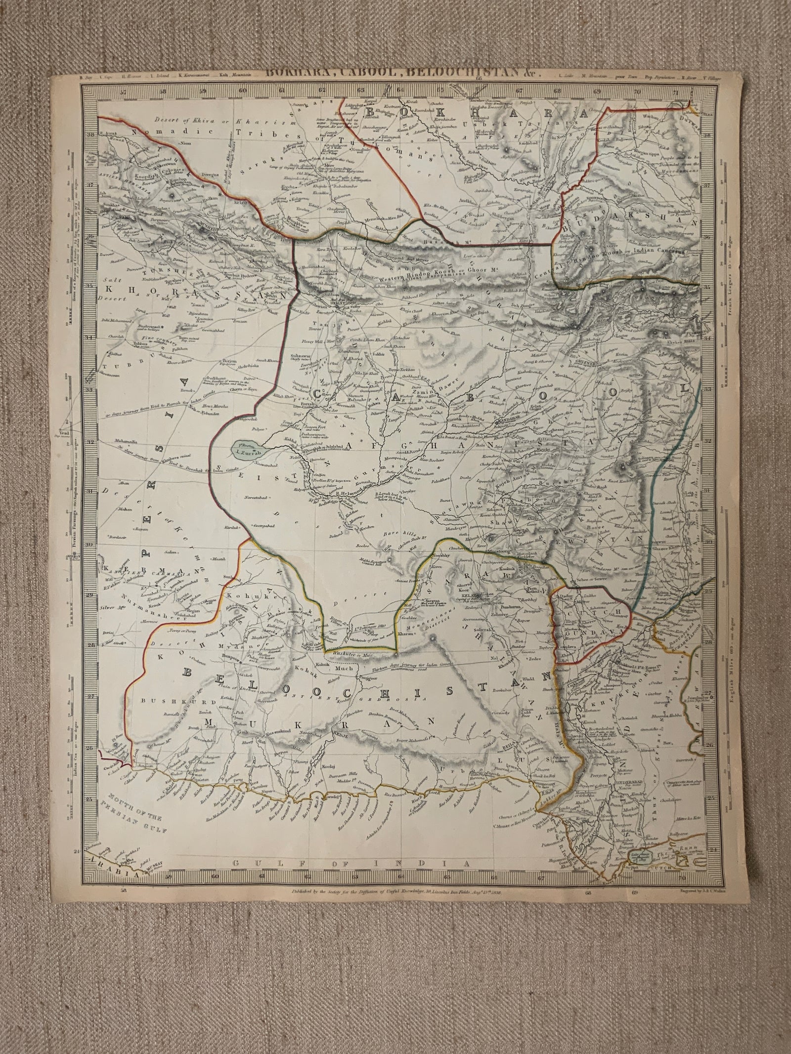 Map of Bokhara, Cabool & Beloochistan 1838 (41 x 34cm)