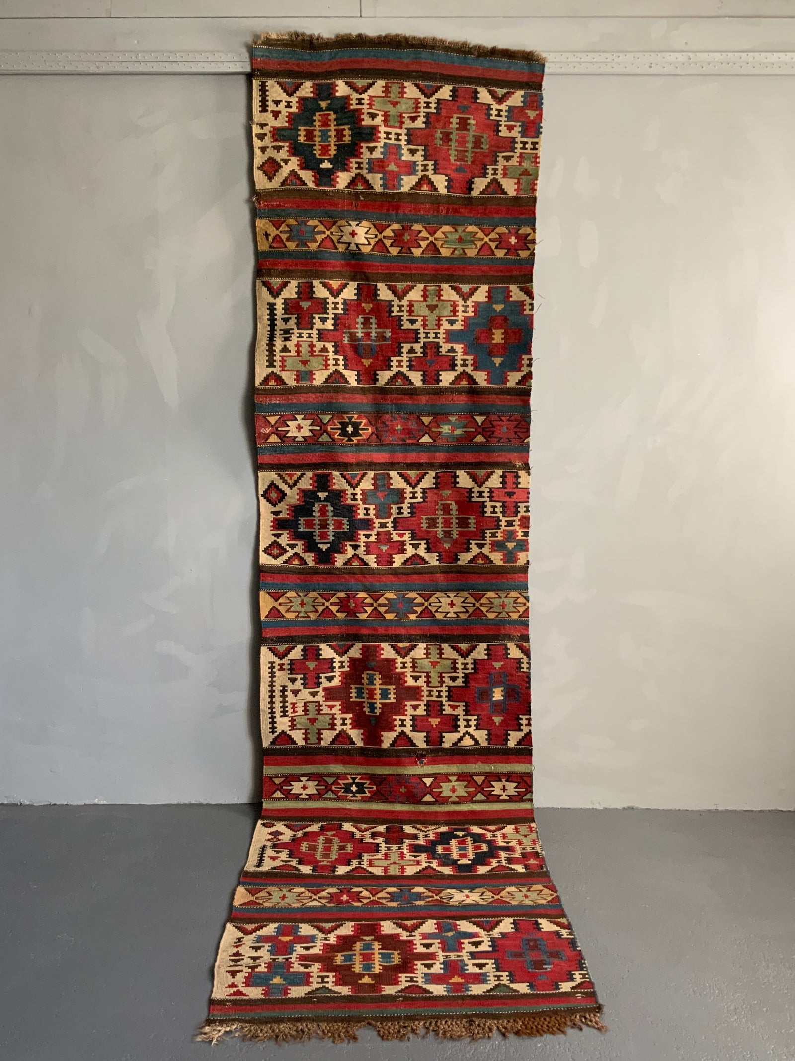 Caucasian antique Azerbaijan half of a kilim   (338 x 86cm)