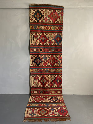 Caucasian antique Azerbaijan half of a kilim   (338 x 86cm)