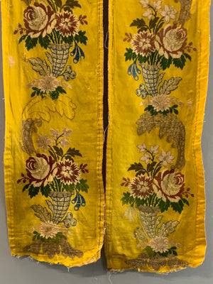 Pair Canary Yellow Silk with silver-work antique bands (105 x 27)